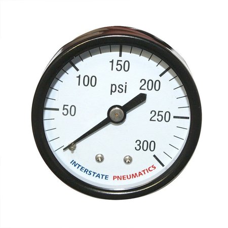 INTERSTATE PNEUMATICS Pressure Gauge 300 PSI 2 Inch Diameter 1/4 Inch NPT Rear Mount G2112-300